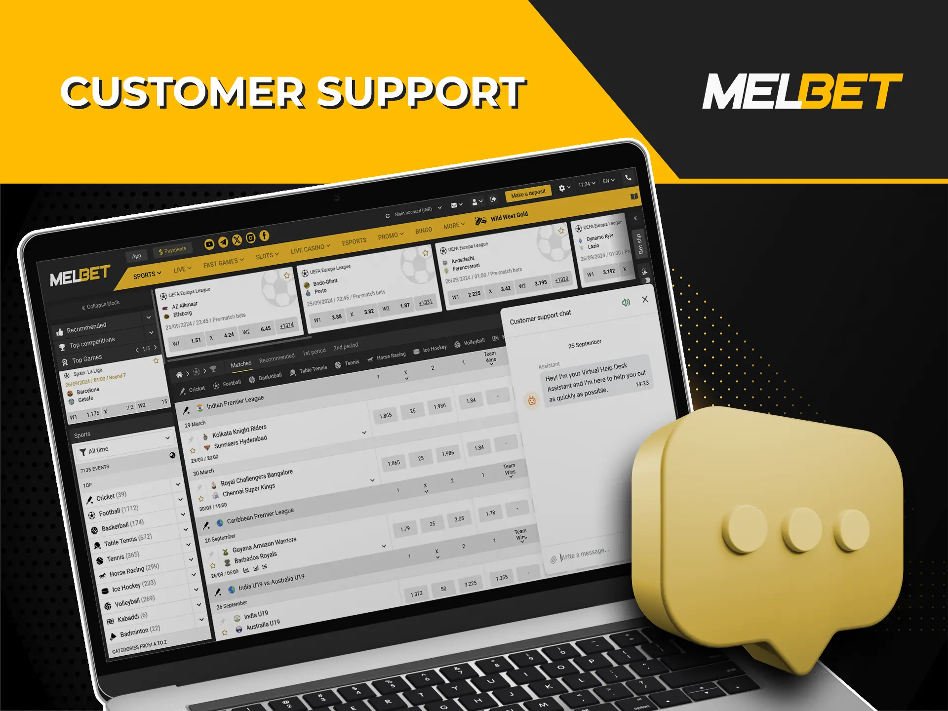 The customer support service of the bookmaker Melbet will help to sort out any of your questions.