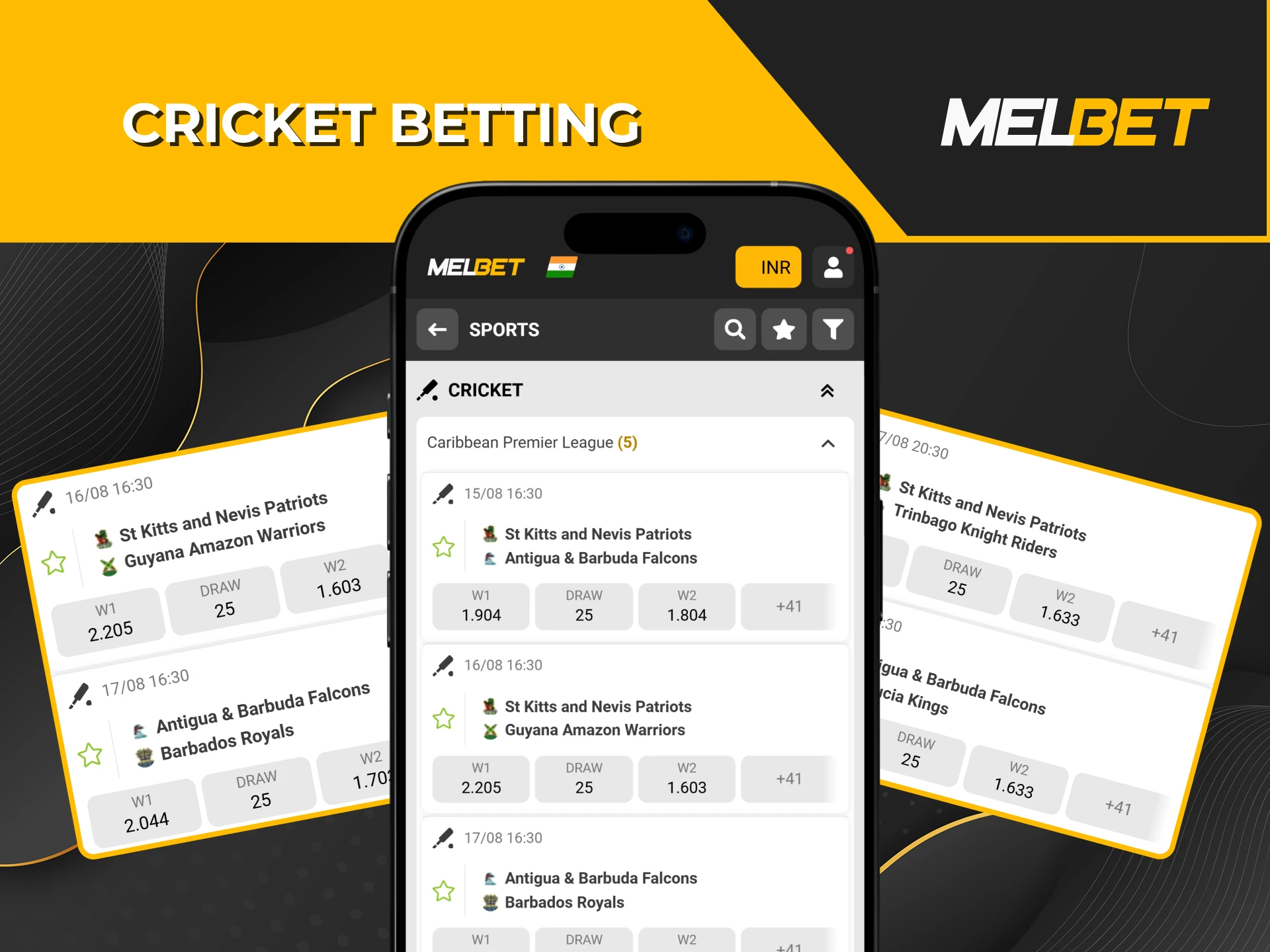 Place your bets on cricket in the Melbet app.