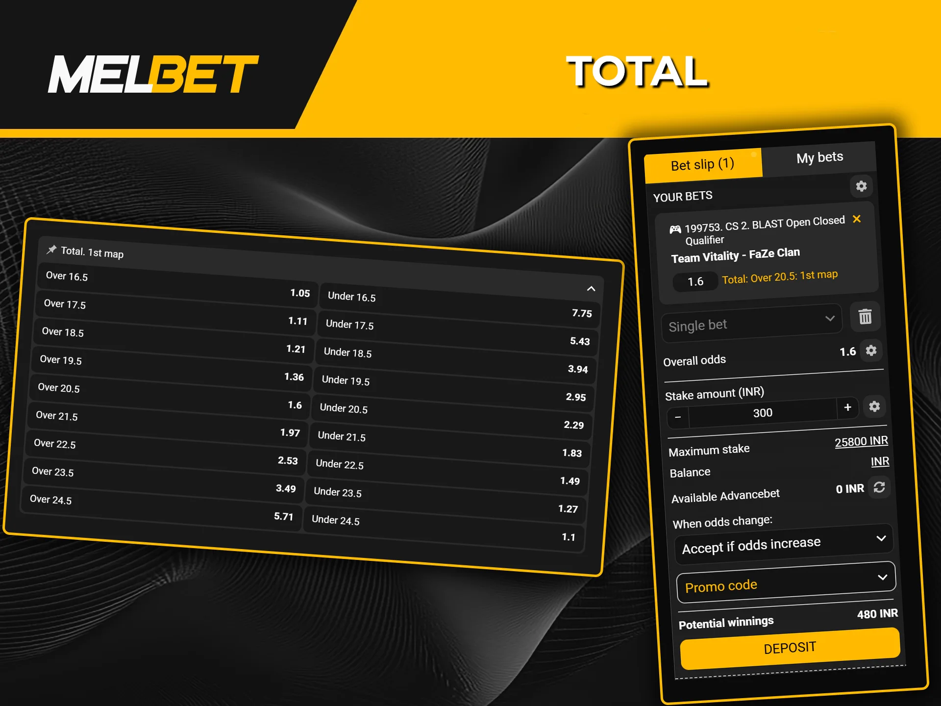 Place bets on totals in eSports with Melbet.
