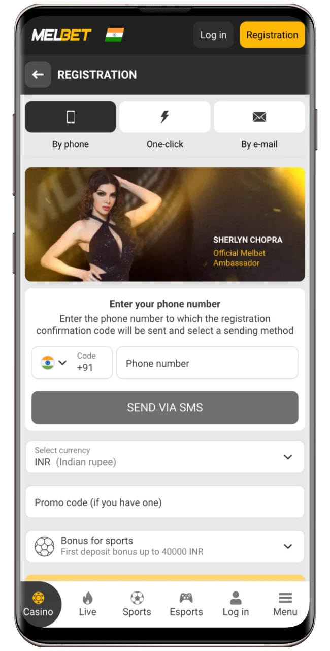 Click the registration button on the official Melbet website.